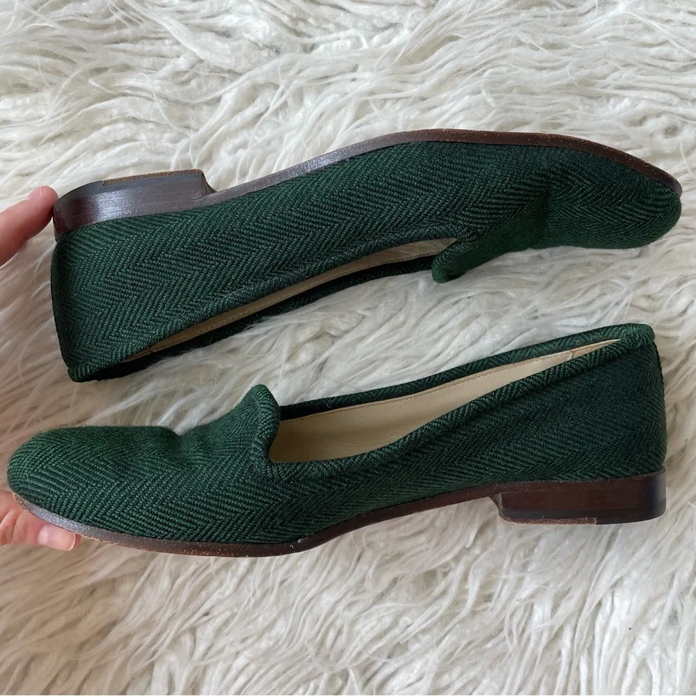 Stubbs and Wootton Women’s Green Herringbone Loafer Flat Shoes EUC Size 6.5